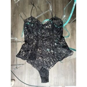 Vintage 90s Victorias Secret Gold Label Black Lace Teddy Small Lingerie Rosettes